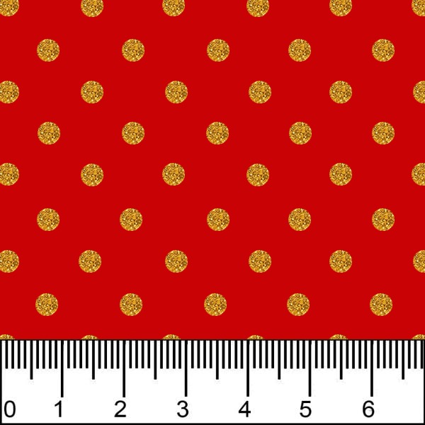 Tecido Tricoline Estampado Bolinhas Micro Douradas Fundo Vermelho 1001v264