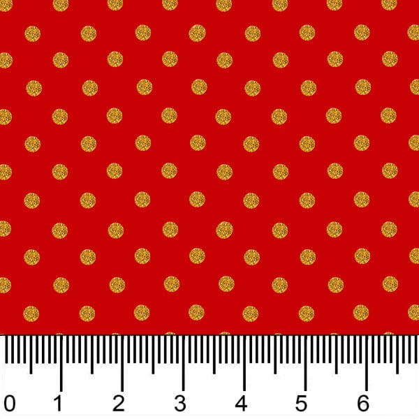 Tecido Tricoline Estampado Bolinhas Micro Douradas Fundo Vermelho 1001v264