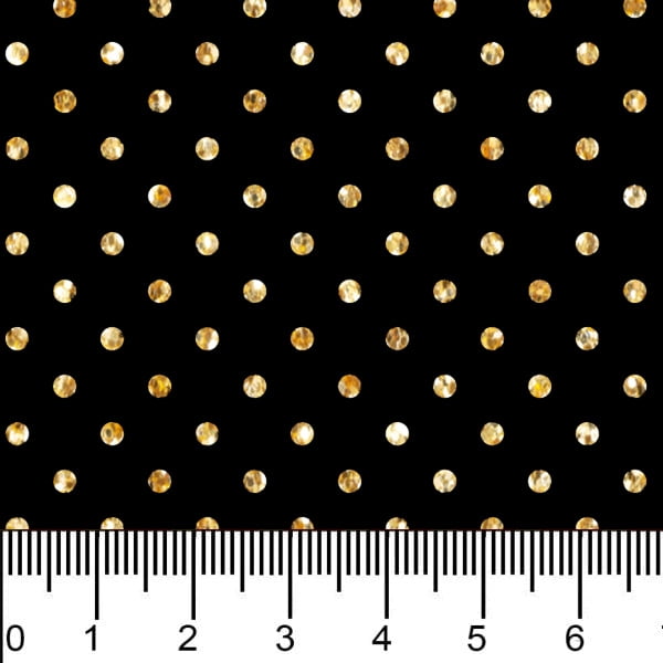 Tecido Tricoline Estampado Bolinhas Micro Glitter Dourado e Preto 1001v204