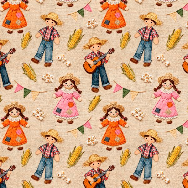 Tecido Tricoline Estampado Bonecos Festa Junino 9050v460