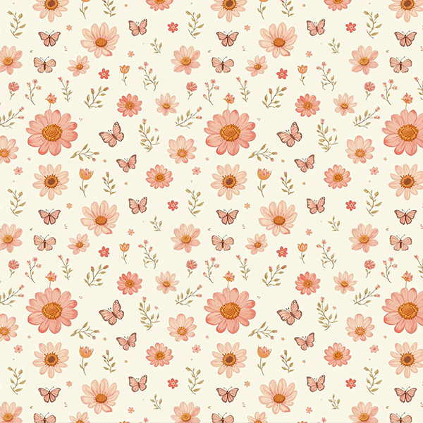 Tecido Tricoline Estampado Borboletas e Botões de Florais 9050V410