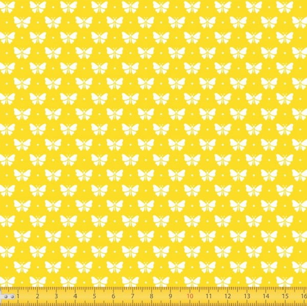 Tecido Tricoline Estampado Borboletas Fundo Amarelo 1228v134