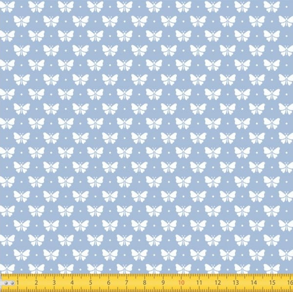 Tecido Tricoline Estampado Borboletas Fundo Azul Bebe 1228v082