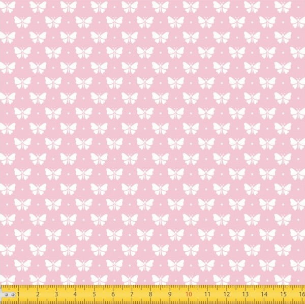 Tecido Tricoline Estampado Borboletas Fundo Rosa Bebe 1228v081