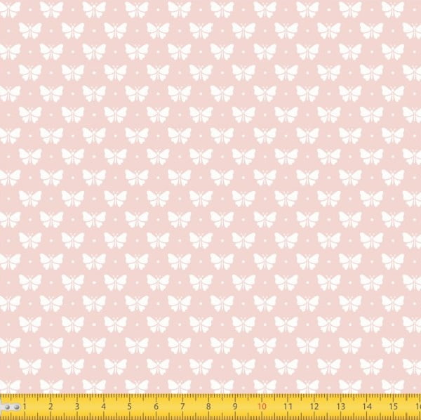 Tecido Tricoline Estampado Borboletas Fundo Rose 1228v053