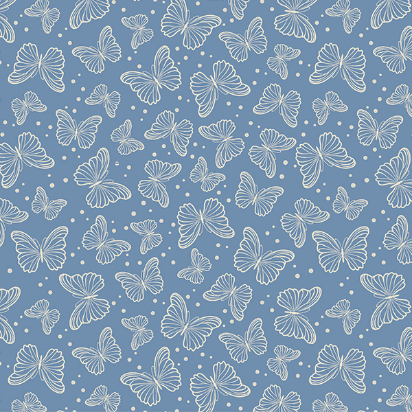 Tecido Tricoline Estampado Carimbo de Boboleta Azul 1418V131