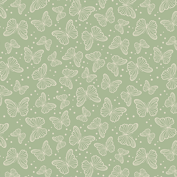 Tecido Tricoline Estampado Carimbo de Boboleta Verde 1418V229