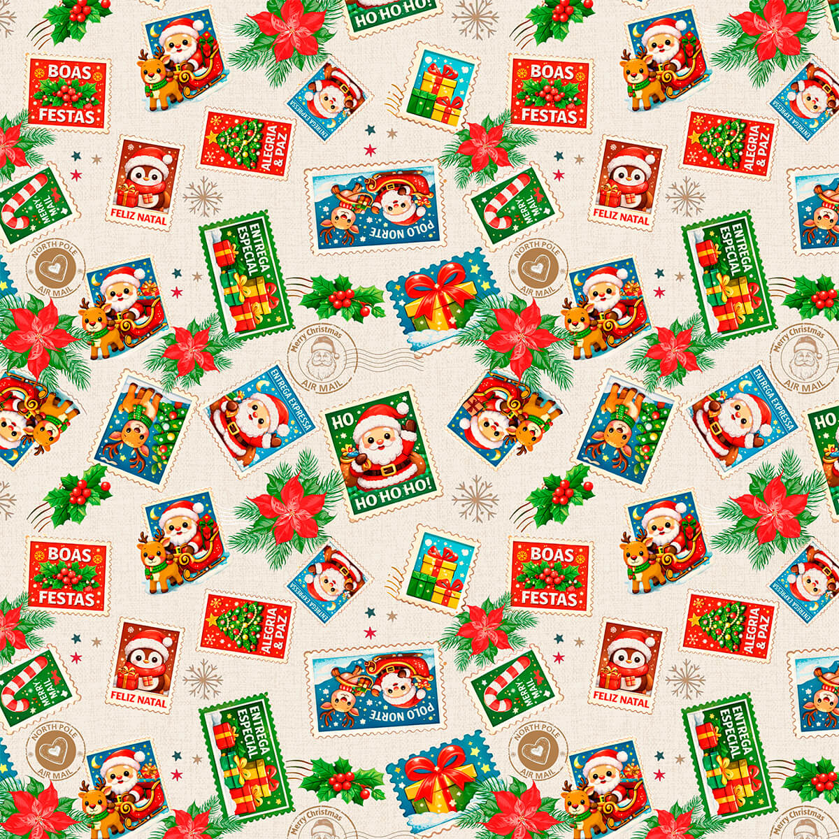 Tecido Tricoline Estampado Cartinhas de Natal 6218v001