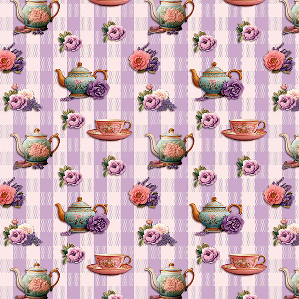 Tecido Tricoline Estampado Chá de Lavanda Fundo Xadrez 9050V487