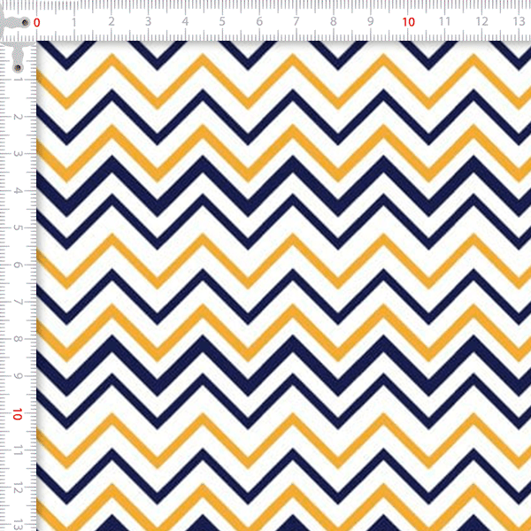 Tecido Tricoline Estampado Chevron Vertical Azul e Amarelo 1885
