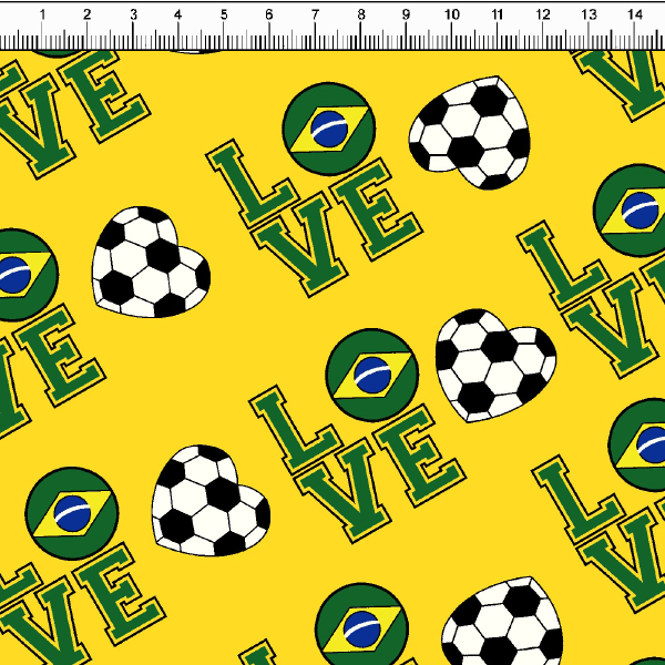 Tecido Tricoline Estampado Copa do Mundo Love Amarelo 5414v01