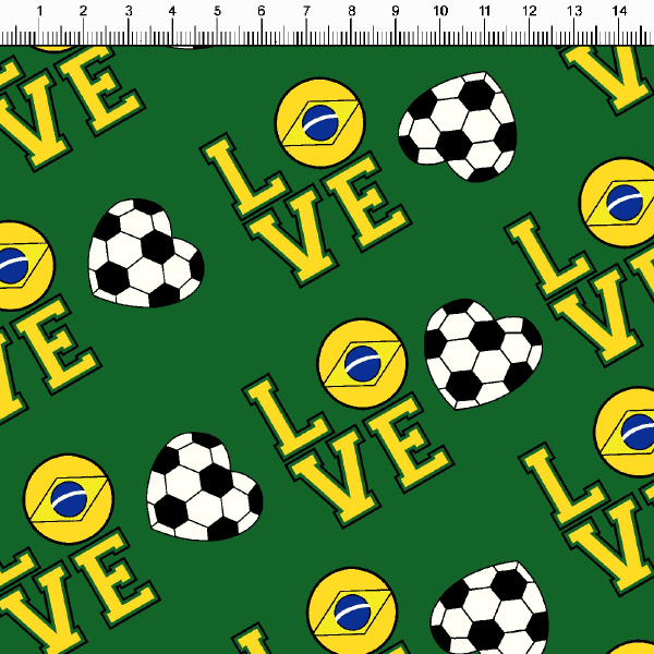 Tecido Tricoline Estampado Copa do Mundo Love Verde 5414v02