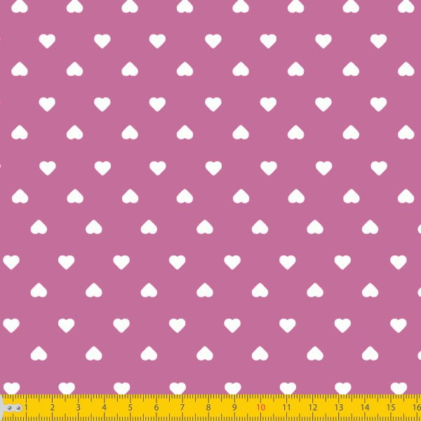 Tecido Tricoline Estampado Corações Branco Fundo Pink 1302v108