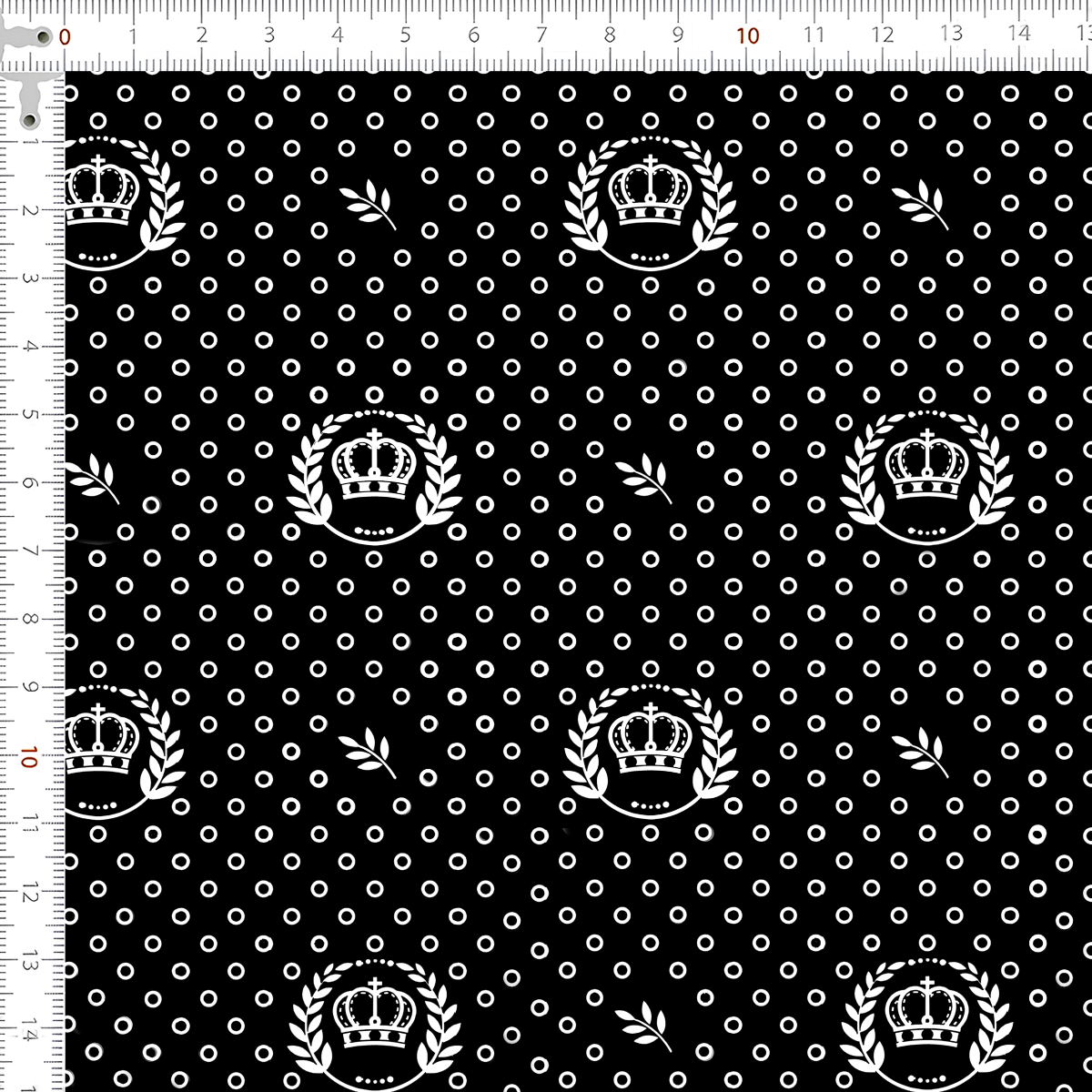 Tecido Tricoline Estampado Corôa Branca Fundo Preto 1169v104