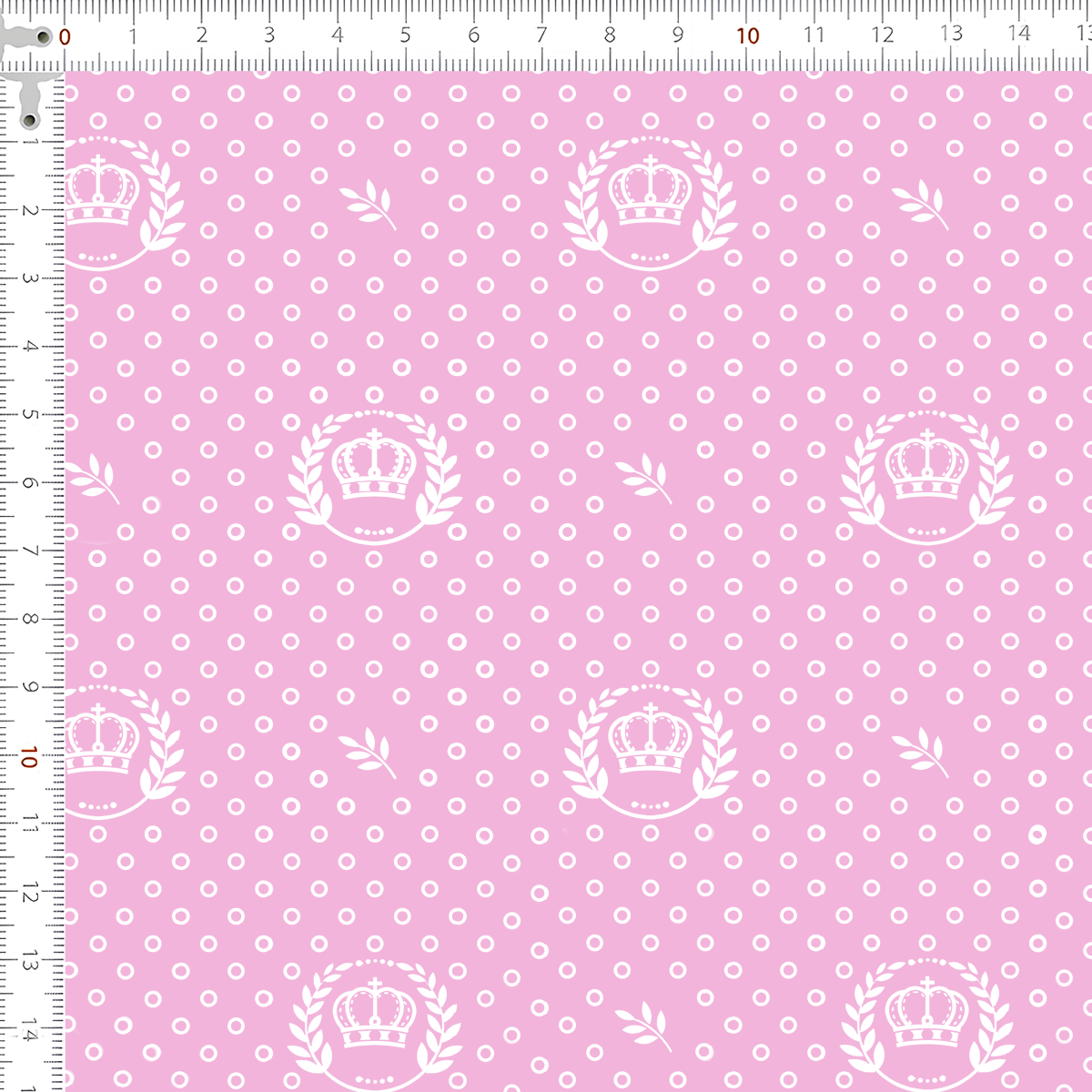 Tecido Tricoline Estampado Corôa Branca Fundo Rosa 1169v081