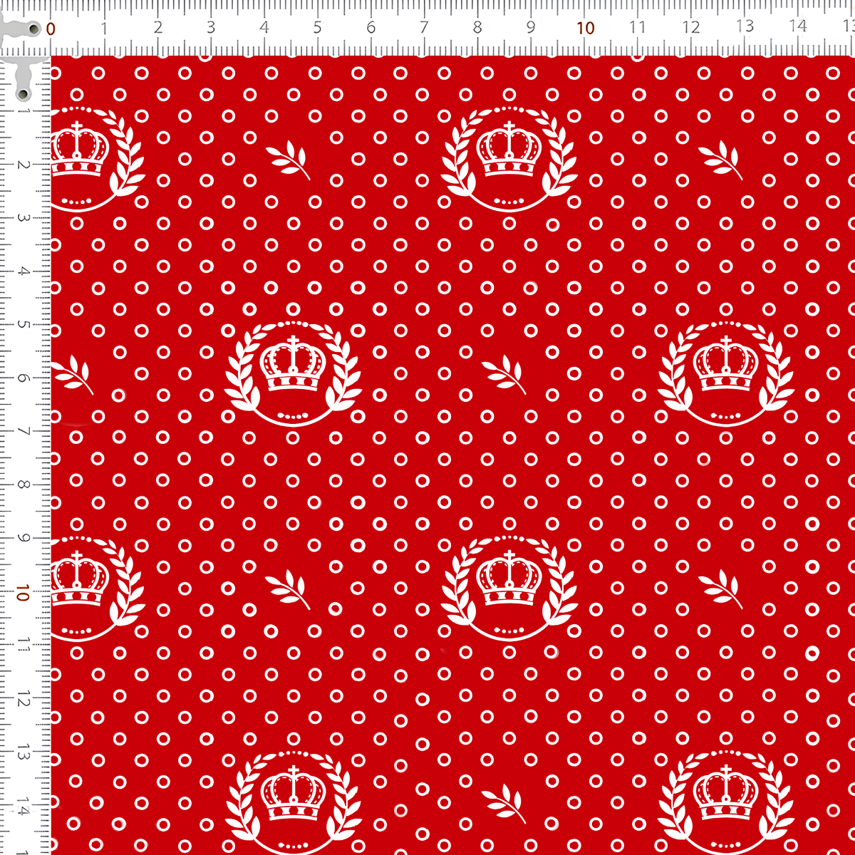 Tecido Tricoline Estampado Corôa Branca Fundo Vermelho 1169v106