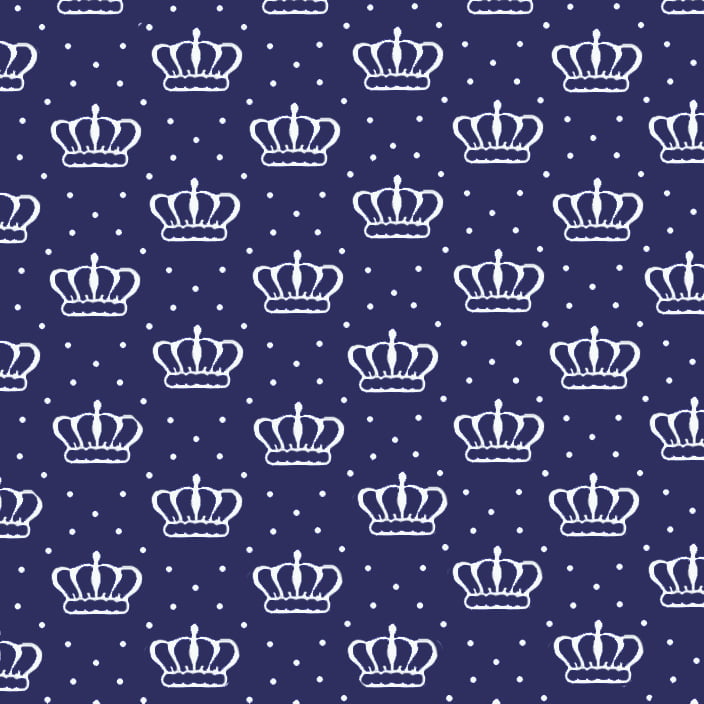 Tecido Tricoline Estampado Coroas com Bolinhas Azul Marinho 2624v04