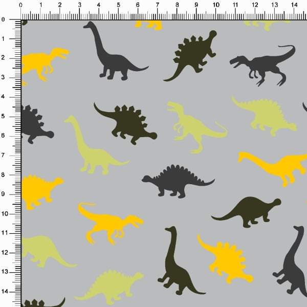 Tecido Tricoline Estampado Dinossauros Fundo Cinza 5330v03