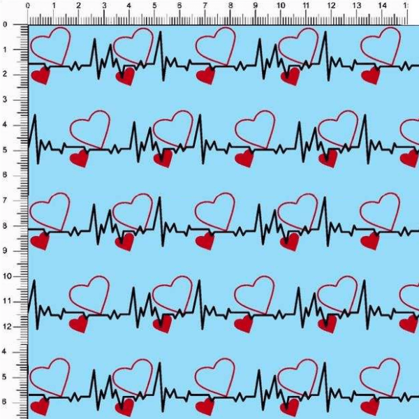 Tecido Tricoline Estampado Batimentos Cardiacos 3398-3