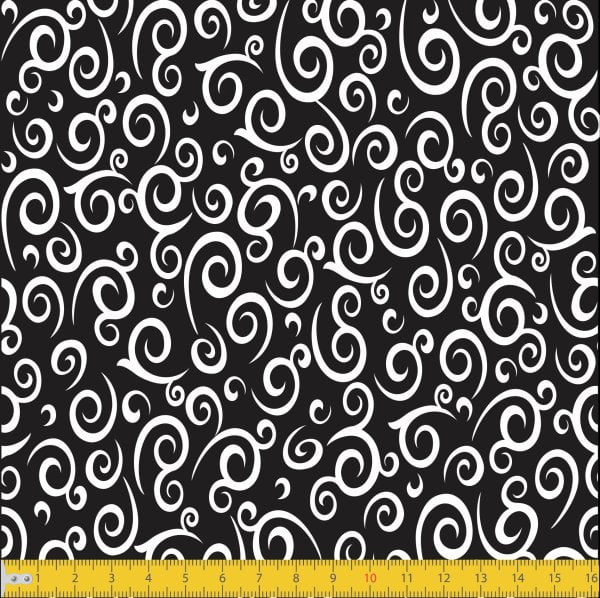 Tecido Tricoline Estampado Espiral Preto Must Have 1255v104