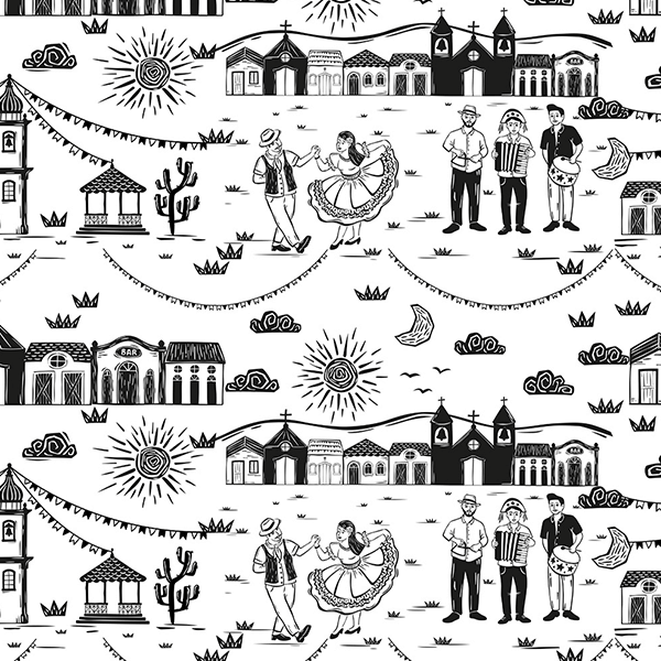 Tecido Tricoline Estampado Festa Junina do Nordeste  9050v455