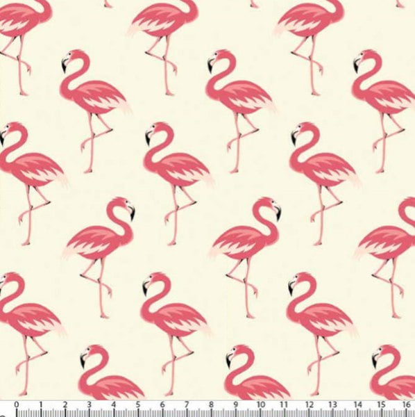 Tecido Tricoline Estampado Flamingos Amarelo Claro 5318v02