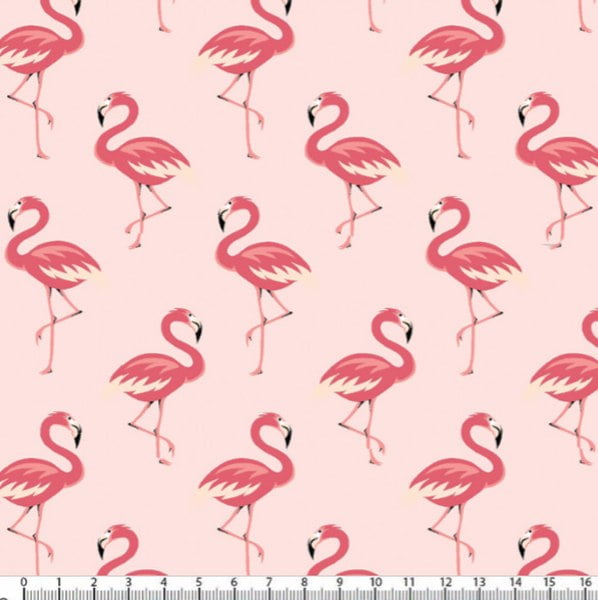Tecido Tricoline Estampado Flamingos Rosa 5318v03