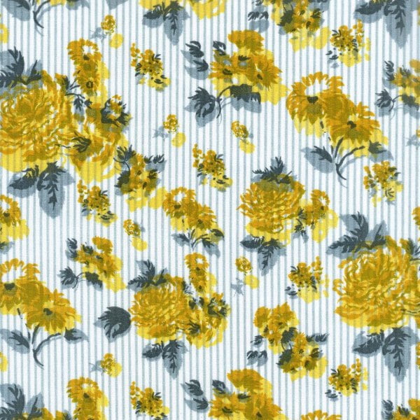 Tecido Tricoline Estampado Floral Amarelo Listrado Camberra 180976v02