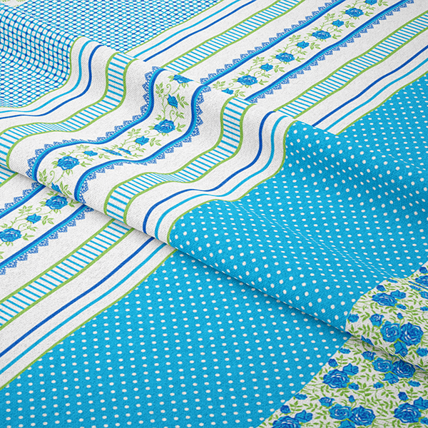 Tecido Tricoline Estampado Floral Barrado Fundo Azul (0,55 x 1,50 mts) 16230