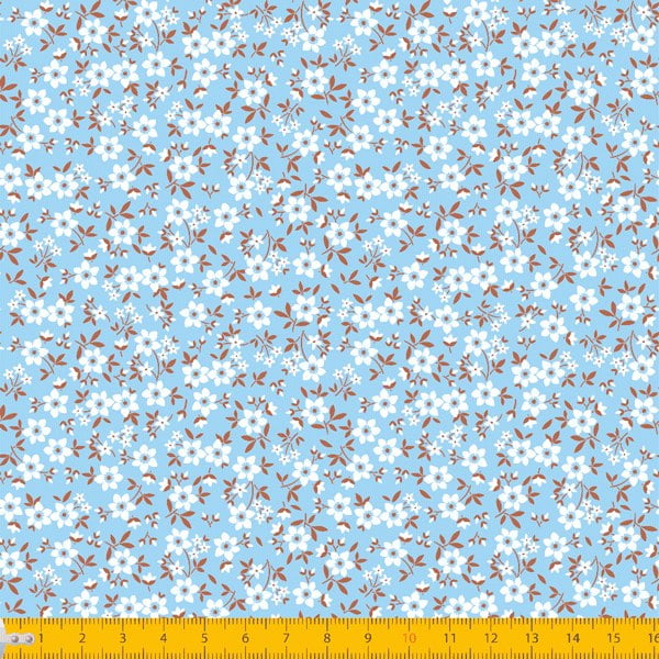 Tecido Tricoline Estampado Mini Floral Fundo Azul 2010v03