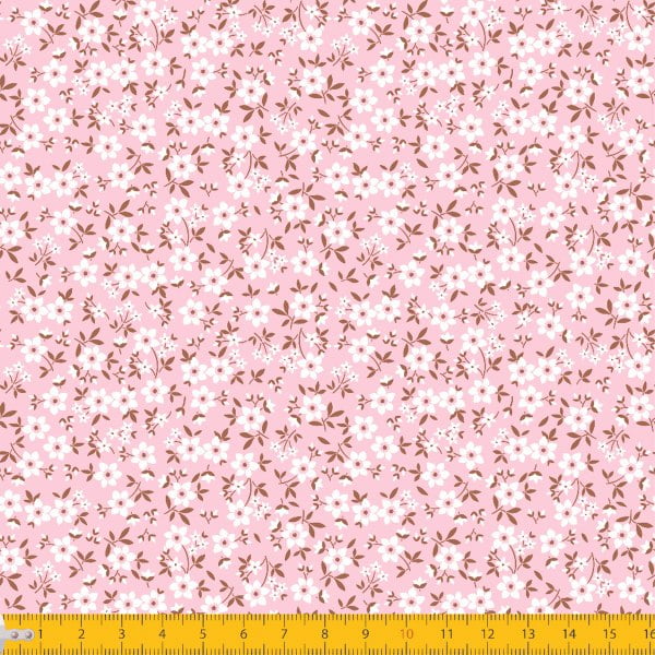 Tecido Tricoline Estampado Mini Floral Fundo Rosa 2010v02