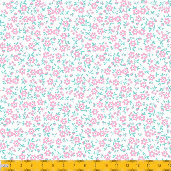 Tecido Tricoline Estampado Mini Floral Fundo Rosa Claro 2010v07