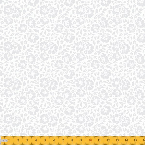 Tecido Tricoline Estampado Floral Desenhado Branco Sobre Branco 1177v203