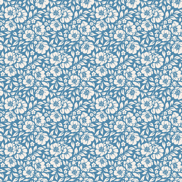 Tecido Tricoline Estampado Floral Desenhado Fundo Azul 1177v131
