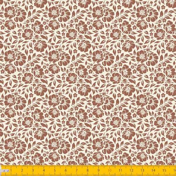 Tecido Tricoline Estampado Floral Desenhado Fundo Bege 1177v57