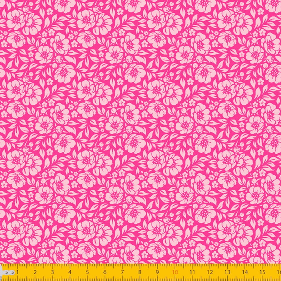 Tecido Tricoline Estampado Floral Desenhado Fundo Pink 1177v09