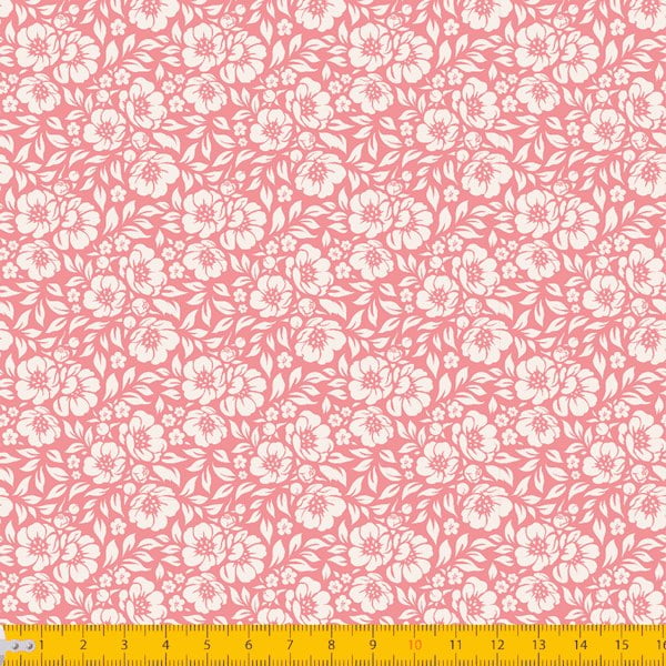 Tecido Tricoline Estampado Floral Desenhado Fundo Rosa Seco 1177v130