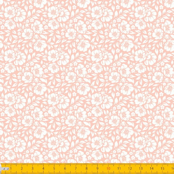 Tecido Tricoline Estampado Floral Desenhado Fundo Rose 1177v053