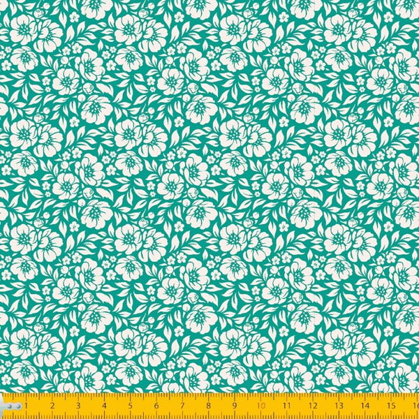 Tecido Tricoline Estampado Floral Desenhado Fundo Verde 1177v129