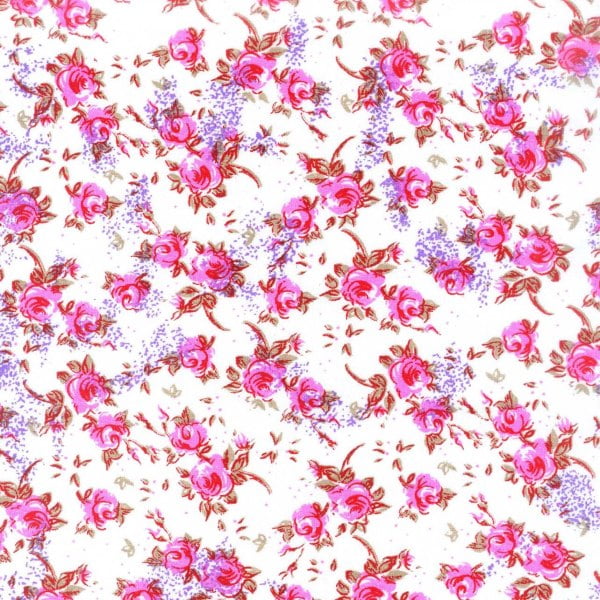 Tecido Tricoline Estampado Floral Pequeno Rosa Fundo Branco 180979v2