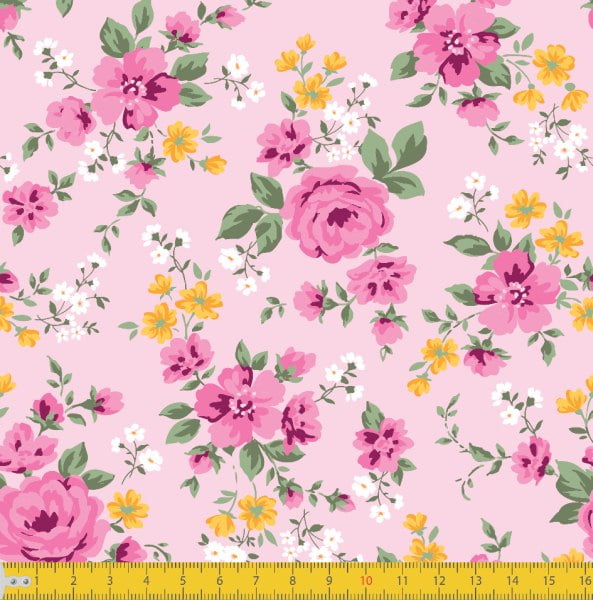 Tecido Tricoline Estampado Floral Pink Fundo Rosa