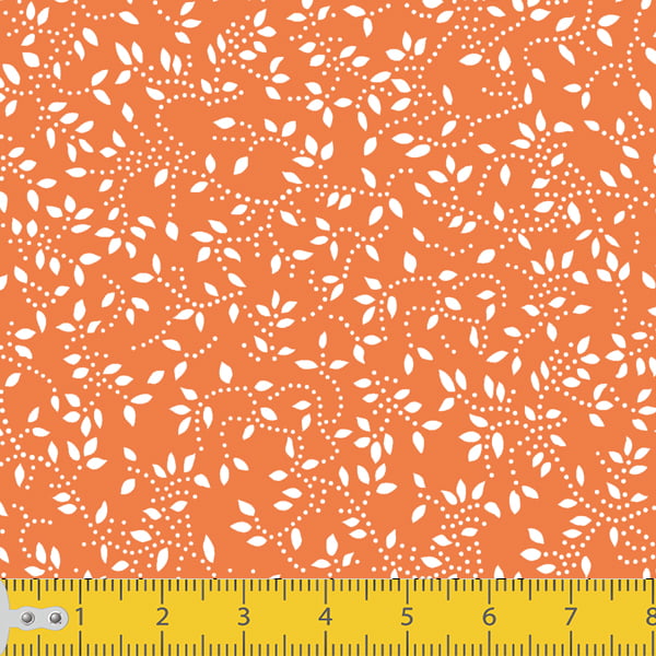 Tecido Tricoline Estampado Floral Ramificado Laranja 1047v603