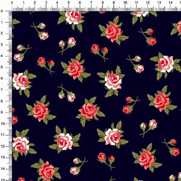 Tecido Tricoline Estampado Floral Rosa com Marinho 6324v38