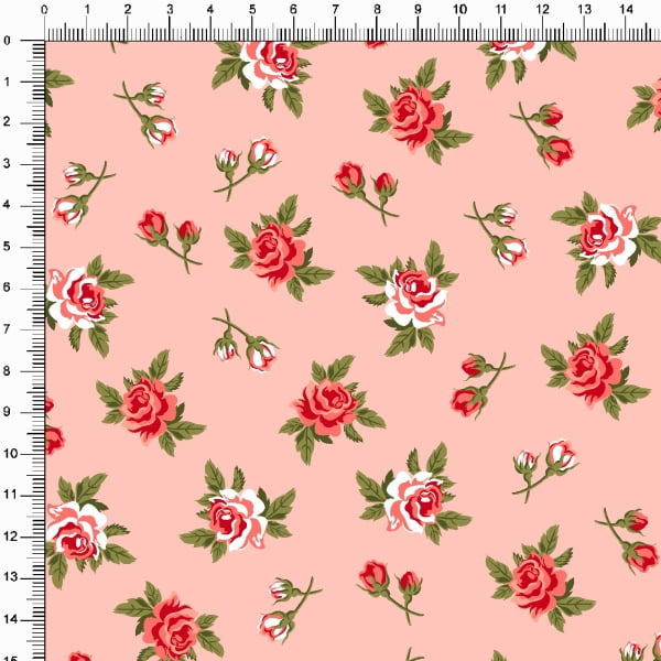Tecido Tricoline Estampado Floral Rosa com Rose 6324v34