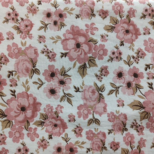 Tecido Tricoline Estampado Floral Rosa Fundo Branco 2681