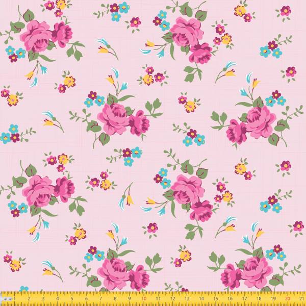 Tecido Tricoline Estampado Floral Rosa Fundo Rosa Riscado 8017v2