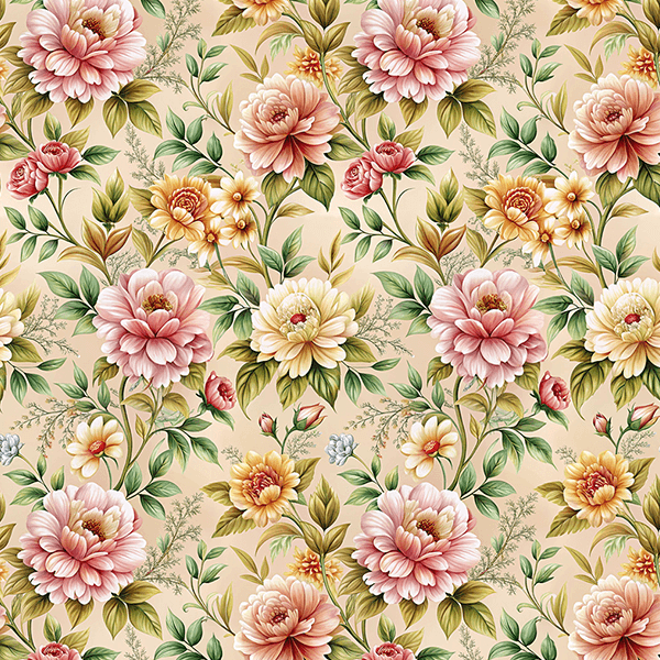 Tecido Tricoline Estampado Floral Sobre Fundo Bege 9050V399