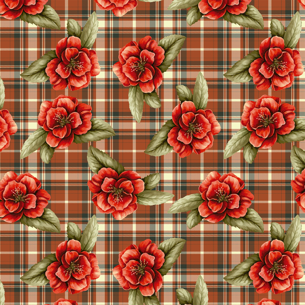 Tecido Tricoline Estampado Floral Vintage Xadrez 9050V272