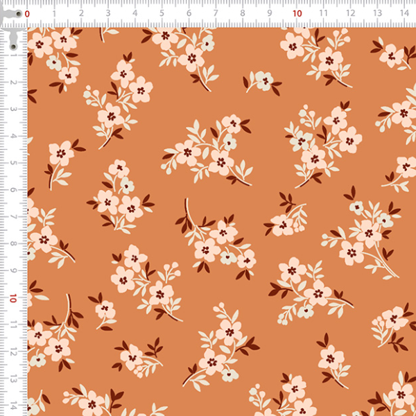 Tecido Tricoline Estampado Flores do Outono Bege e Marrom 4118V005