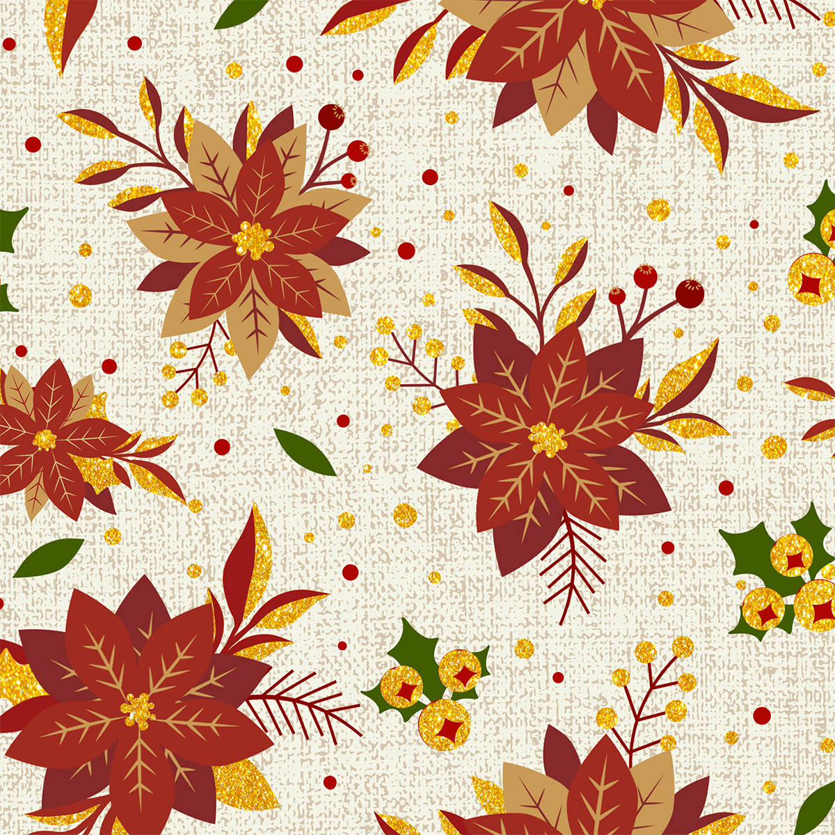 Tecido Tricoline Estampado Flores Natalinas Fundo Textura 1274v264